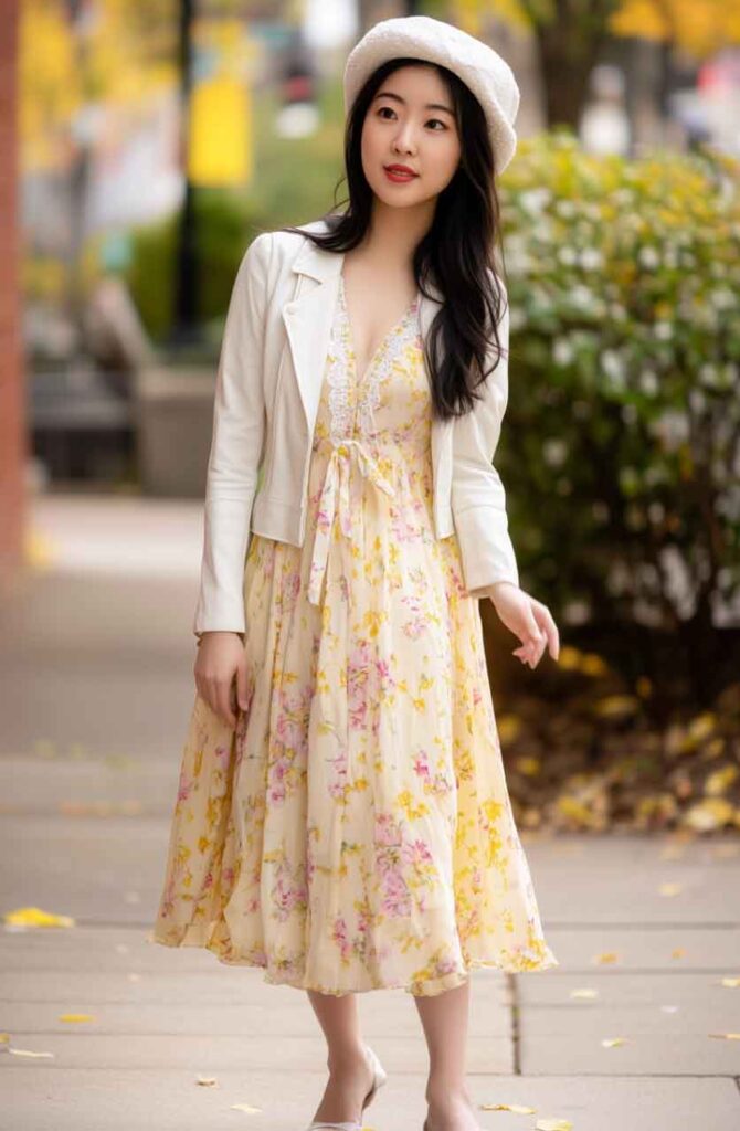 cute soft romanti fall outfit with midi dress