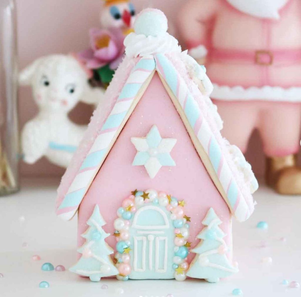 pastel pink aesthetic gingerbread house