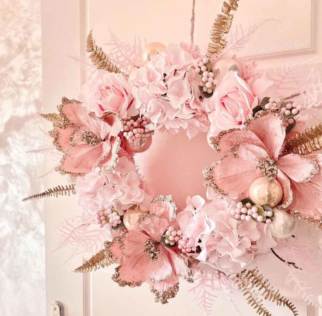 pink christmas aesthetic wreath