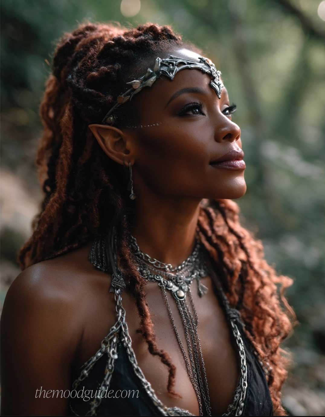 black skin woman fairy elf warrior hairstyle with locs