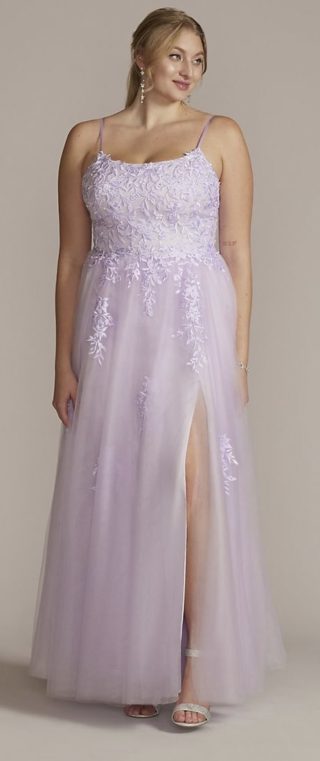 Ivory Lace Top Satin Skirt Dresses Lavender Plus Size main image 1