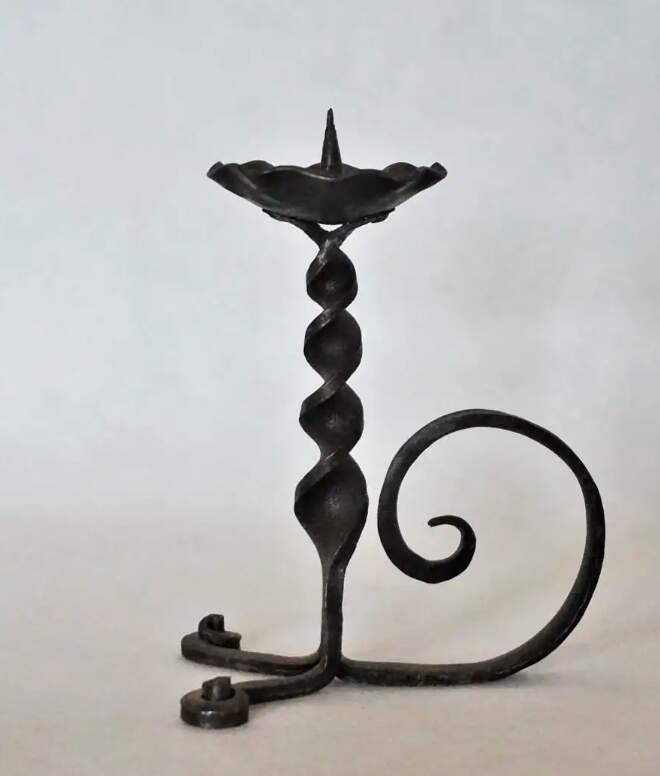 18th Century Set of Two Spanish Hand Forged Iron Church Candle Holders