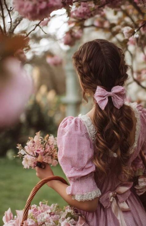 cute spring cottagecore hair style on long hair