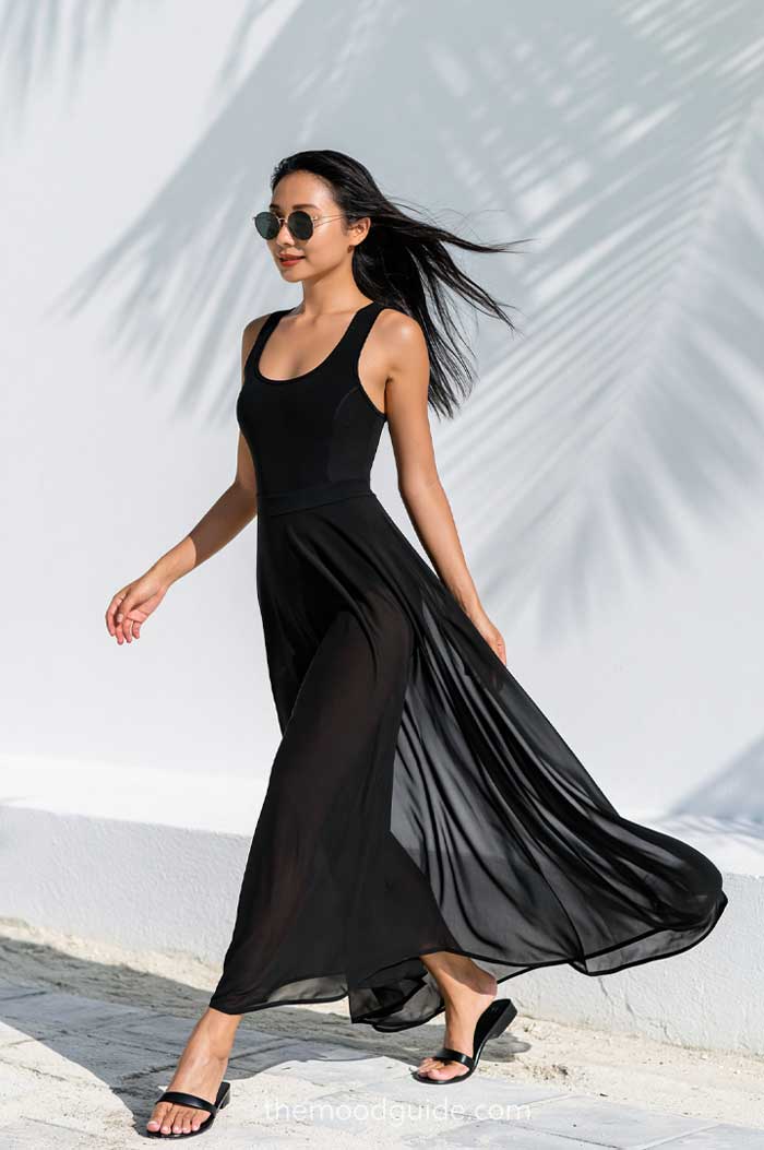 chic minimal maxi sheer skirt luxury style cover up outfit