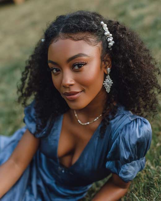 black girl medium lenght cottagecore hairstyle