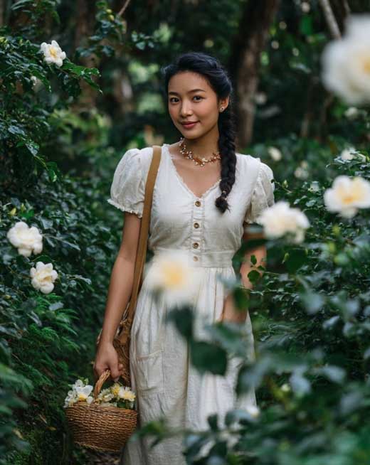 cottagecore style and braid on asian woman