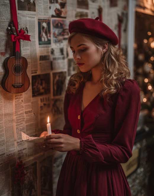 cute easy vintage hairstyle with beanie for fall on medium lenght hair
