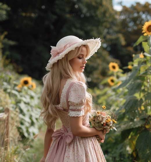 cute summer hairstyle with vintage feminine cottagecore hat