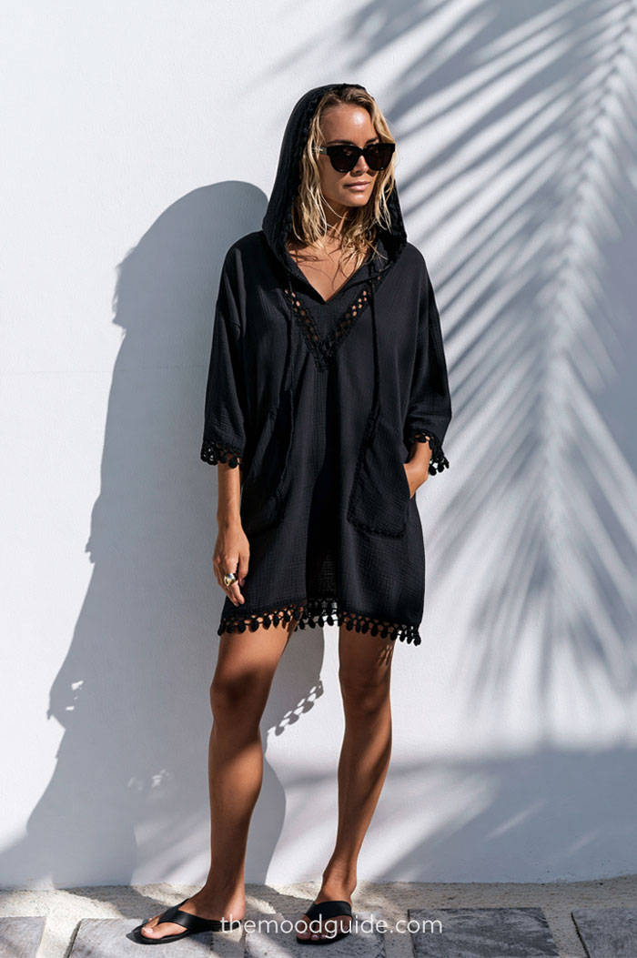 hooded aesthetic black tunic quiet luxury summer style