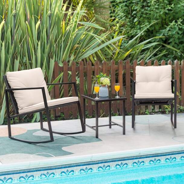 Cushioned Outdoor Rocker Set With Bistro Table