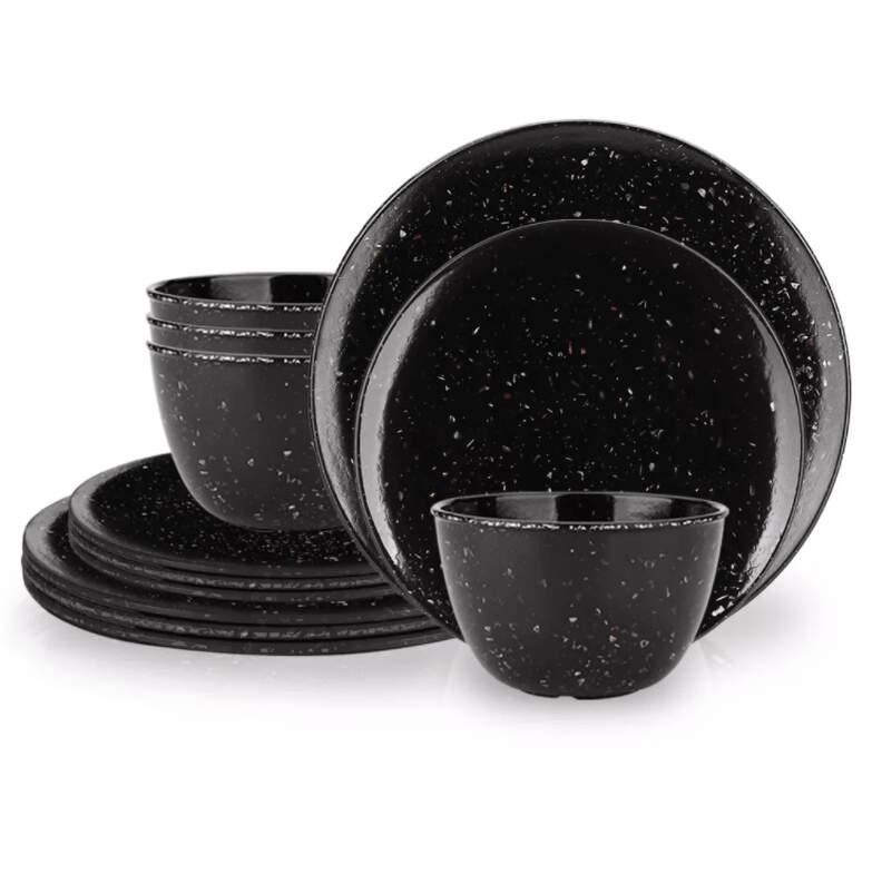 Black Modern Melamine Dinnerware Set Without Mugs