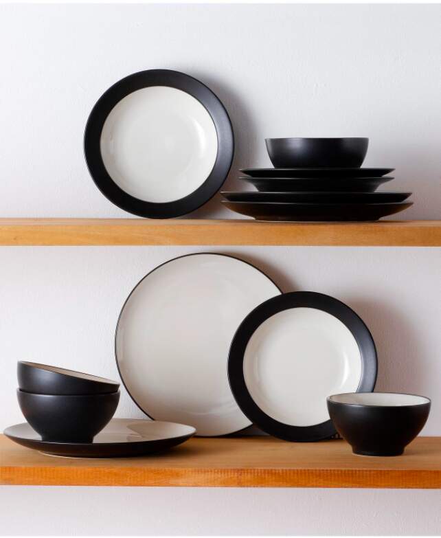 Black and White Japanese Dinnerware Set Without Mugs, Noritake