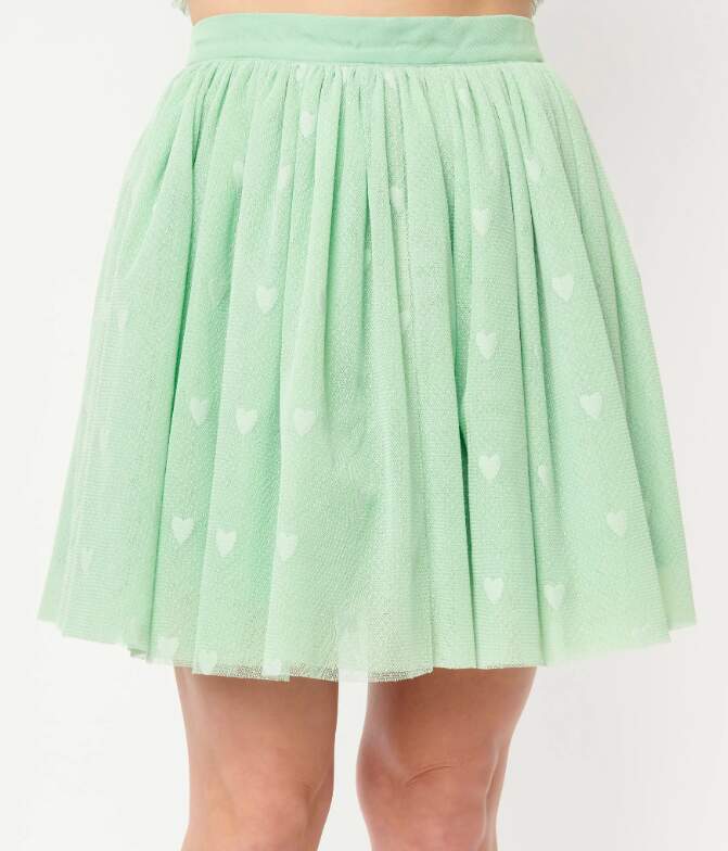 Mint Hearts Mini Flare Skirt