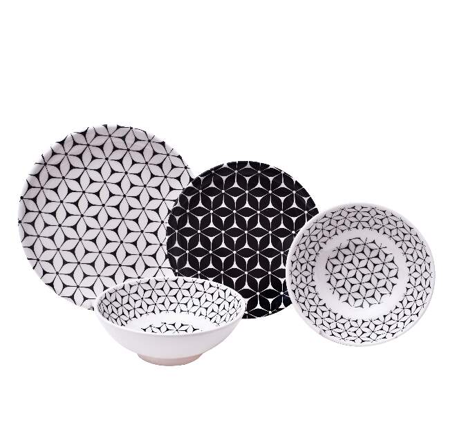Modern Black & White Geometric Melamine Outdoor Dinnerware Set, 222 Fifth