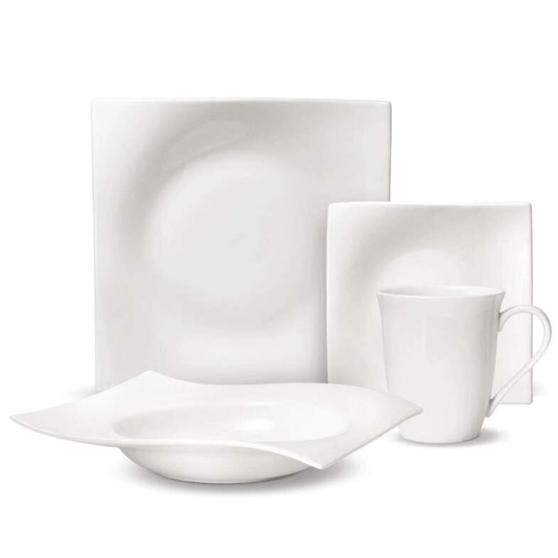 Modern White Square Dinnerware Set For 4, Maxwell & Williams