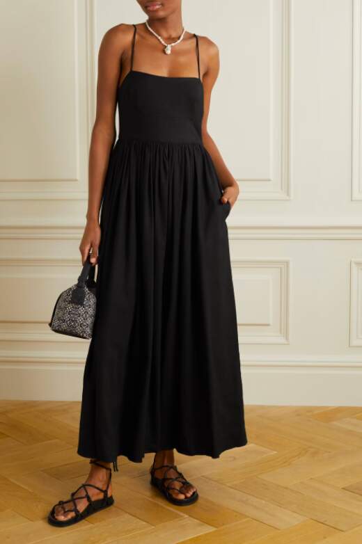 pleated linen-blend midi dress, Matteau