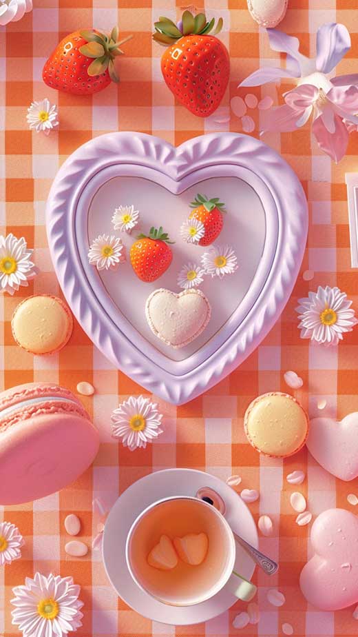 3d cottagecore wallpaper with daisies and strawberrus for iphone