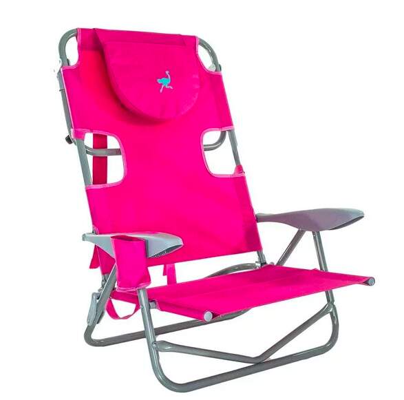 5-Position Reclining Hot Pink Aluminum Beach Chair