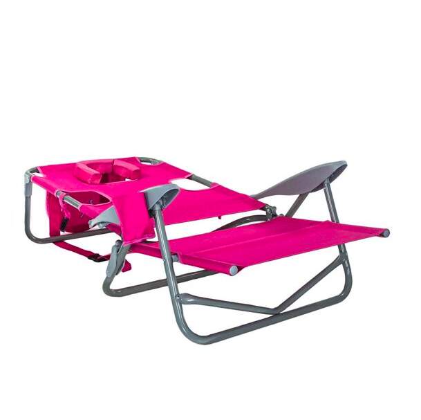 5-Position Reclining Hot Pink Aluminum Beach Chair