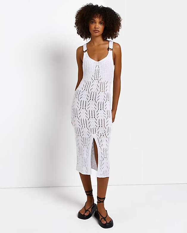 Midi Bodycon Crocheted White Summer Dress