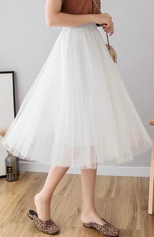 Midi White Tulle Skirt
