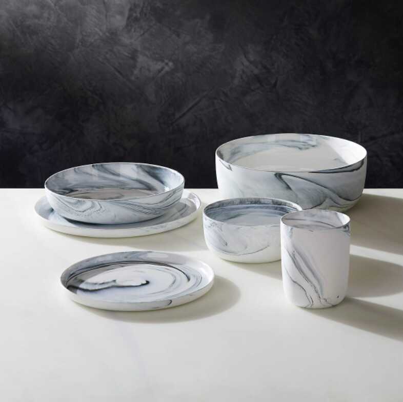 Unique Porcelain Black and White Swirl Dinnerware Set, CB2