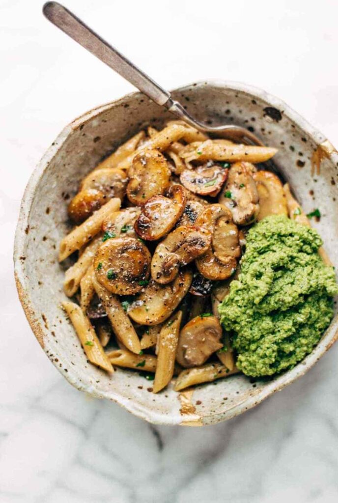 pesto mushroom pasta summer dinner idea