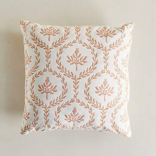 Handcrafted Blush Pink Rose + Vine Outdoor Pillow With Sunbrella Fabric