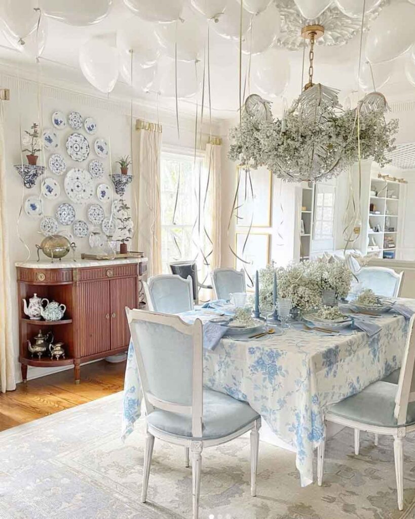light blue aesthetic dining room