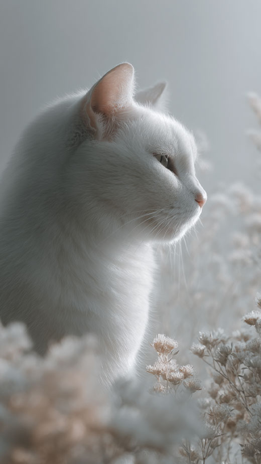 aesthetic white cat phone wallpaper