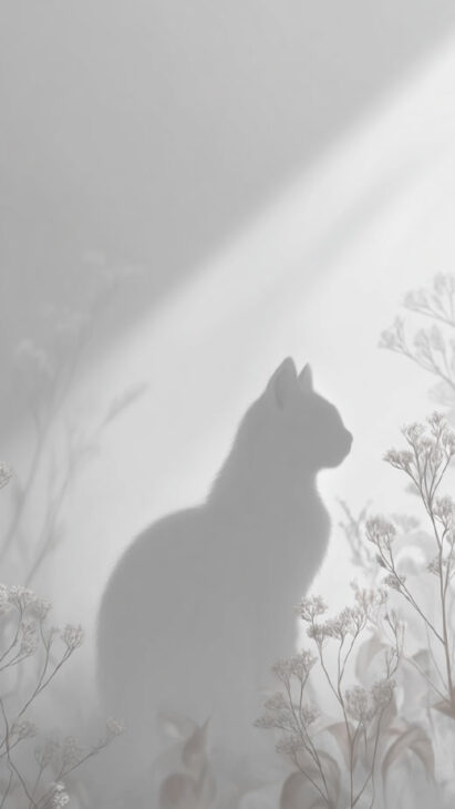 white cat shadows phone wallpaper