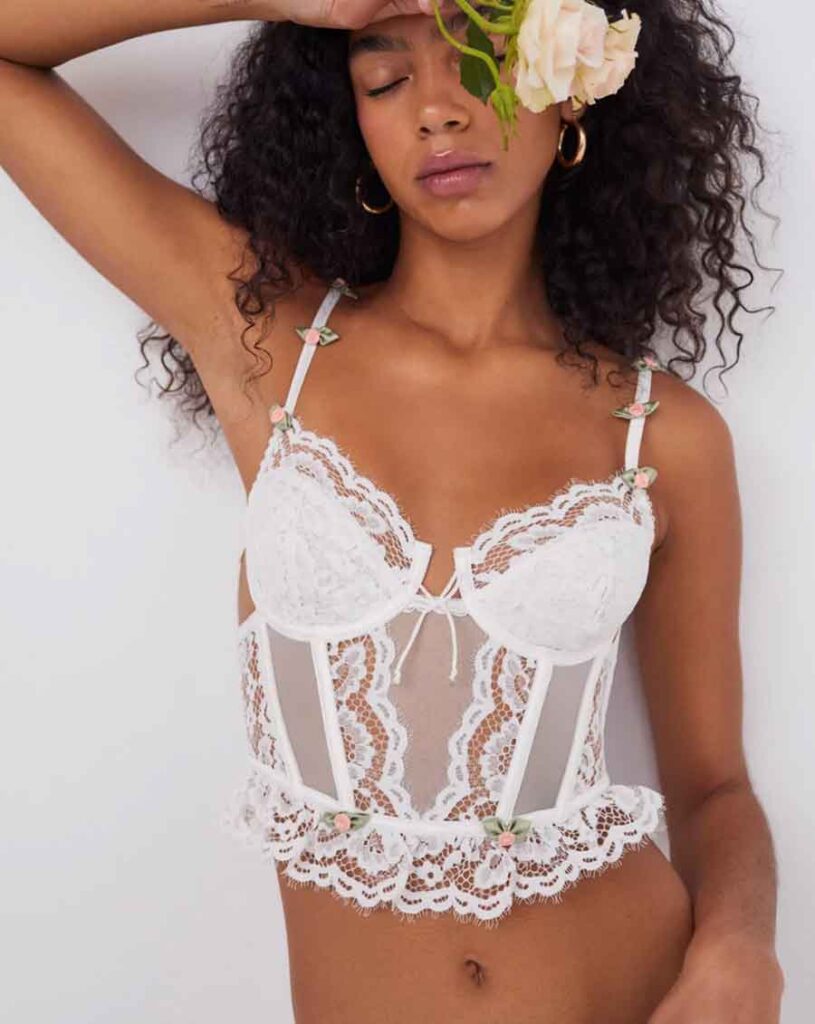 For Love & Lemons l Chantilly Lace Bustier with tiny roses corset
