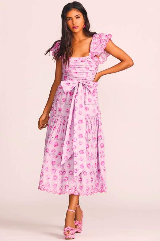 hand-painted rose print Midi Cotton Dress