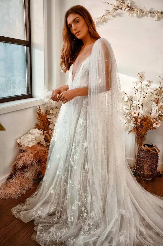 Boho Chic Ivory Star Wedding Gown