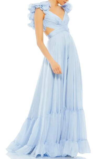 Formal Light Blue Chiffon Cutout Empire Waist Gown
