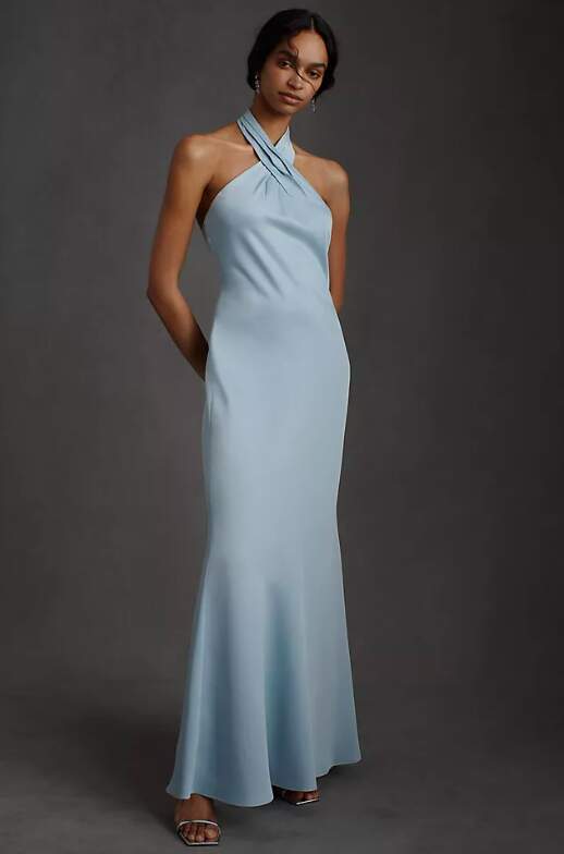 Formal Light Blue Satin Dress