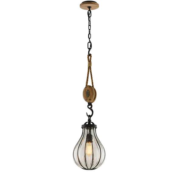 murphy pendant light Single Light Pendant In Vintage Iron with Rustic Wood finish