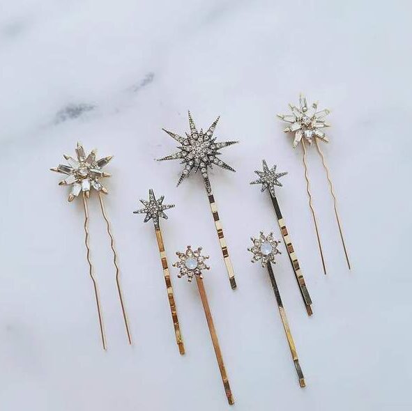 Crystal Rhinestone Star Hair Pins, Set of 7