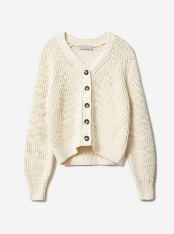 Boxy Ribbed-Knit Textured Cotton Cardigan