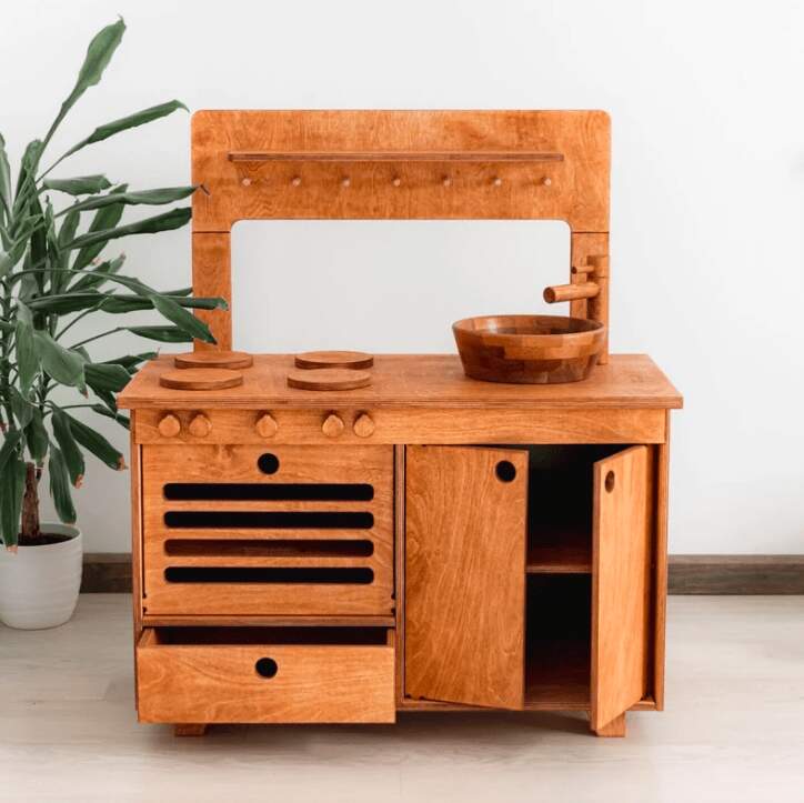 Handcrafted Wood Play Kitchen, Mahogany - midmini
