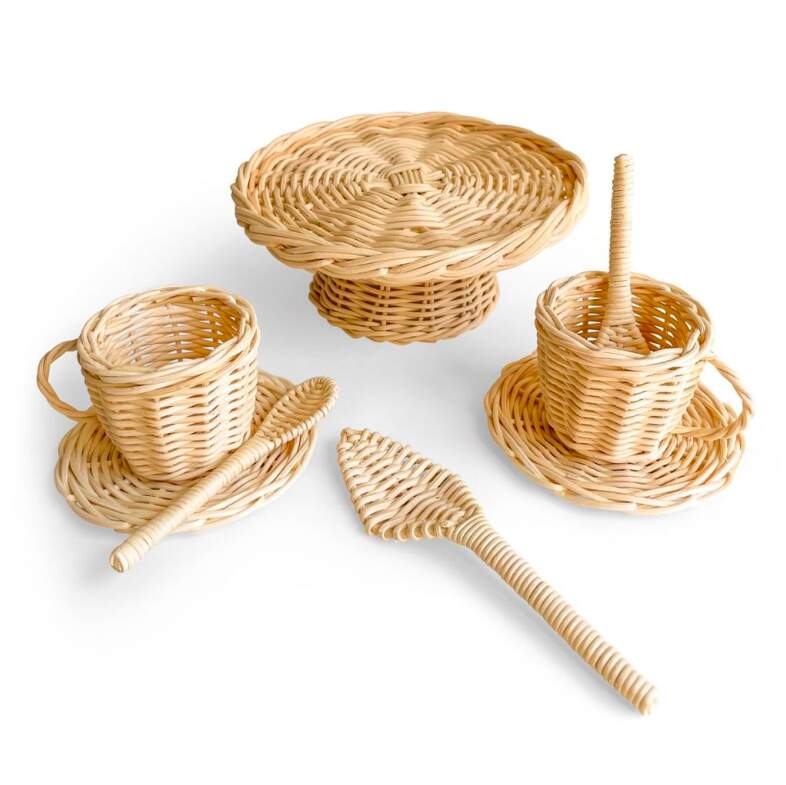Handmade Sustainable Rattan Coffee and Cake Play Set, Poppie Toys - age 12M+