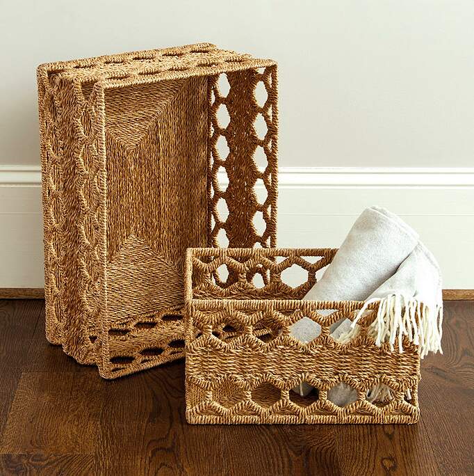Honeycomb Rectangle Woven Storage Baskets