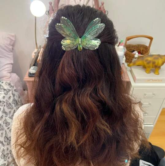 Large double Ethereal Green Fairy wing hair adornment