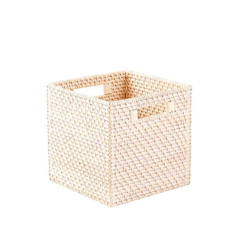 Rattan Cube Storage Bin W/ Handles Whitewash