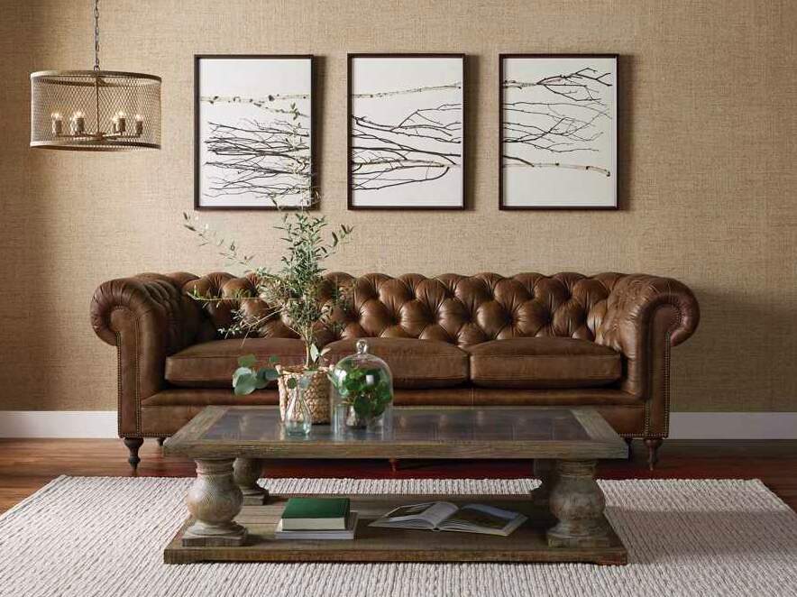 Distressed Leather Chesterfield Sofa Roll Arms