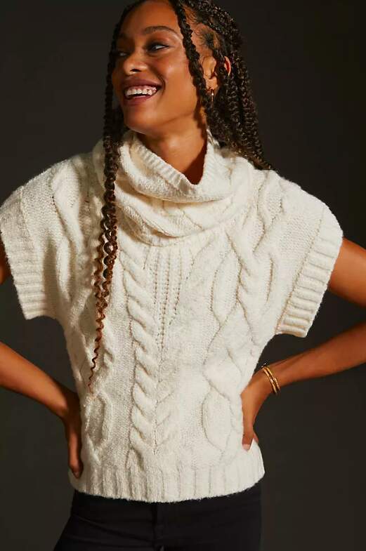 Cable Knit Sweater Vest With Detachable Snood Collar