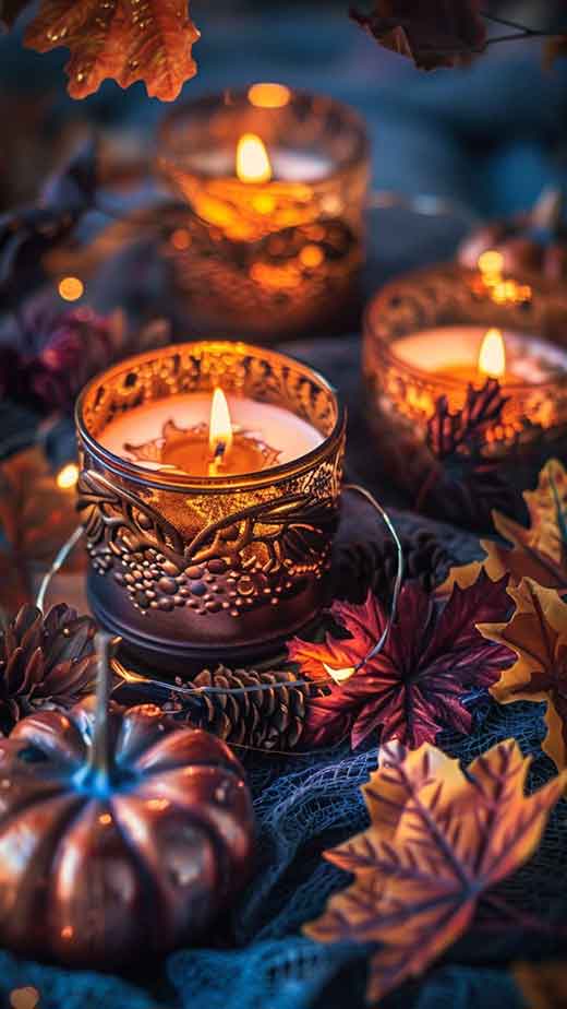 fall luxury aesthetic wallpaper vibes candles and pumpkins