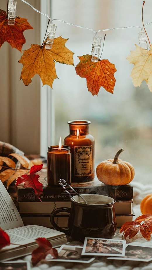 Autumn autumn candles coffee cozy fall leaves seasons HD phone  wallpaper  Peakpx