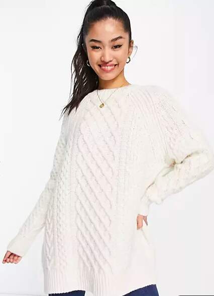 Topshop knitted oversized cable sweater in cream