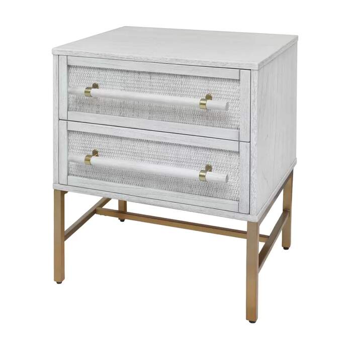 White Rattan Nightstand With 2 Drawers